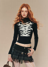 Half-Turtleneck Lace Accent T-Shirt